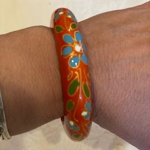 Hand painted red vintage cuff bracelet